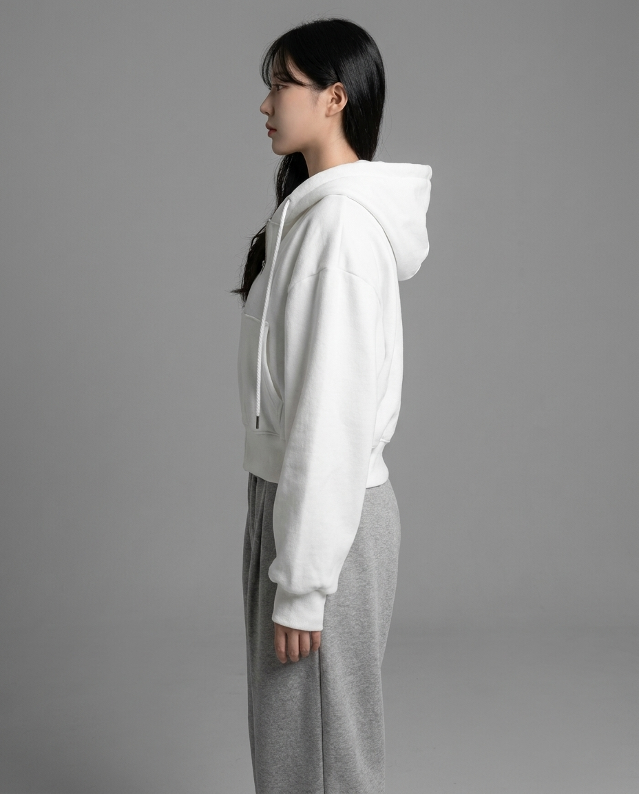 Lightweight Cropped Zip Hoodie in White