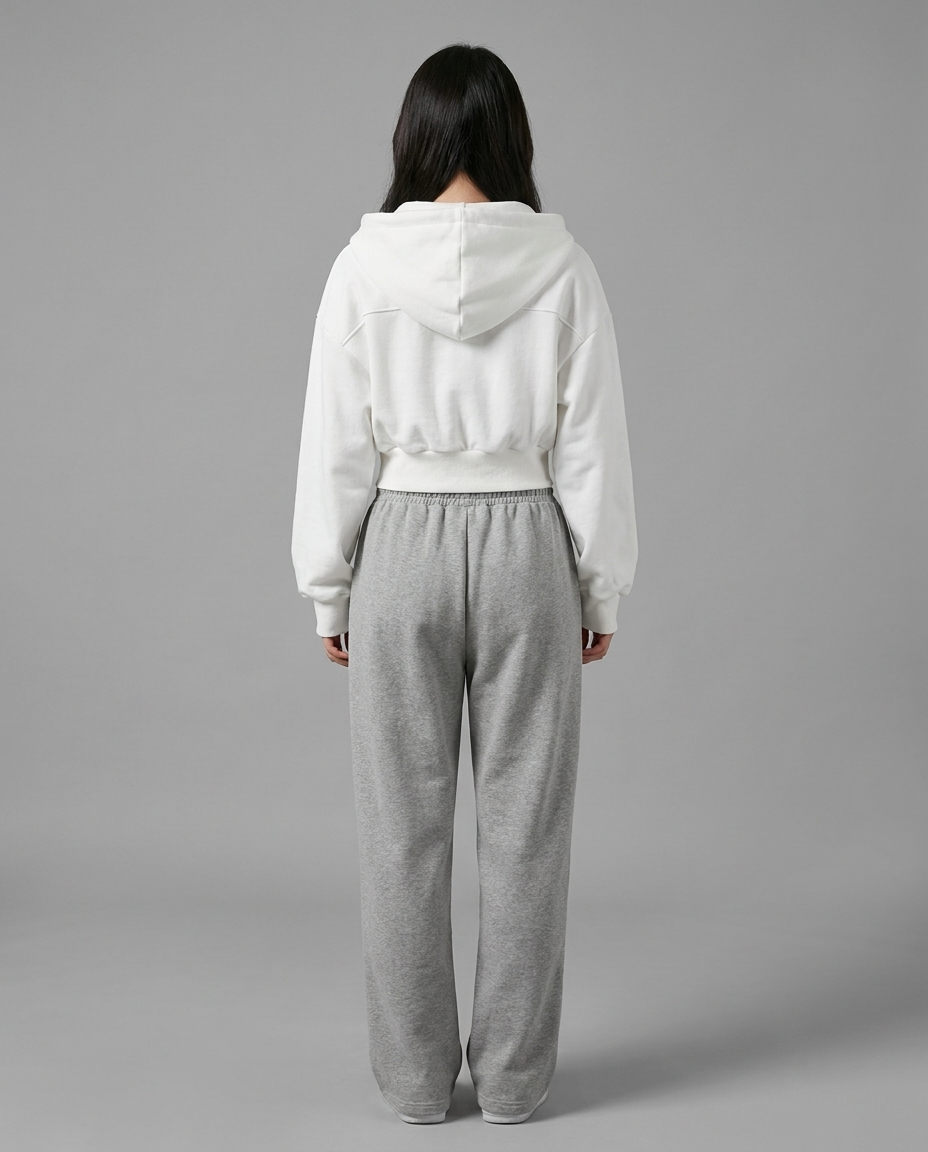 Lightweight Cropped Zip Hoodie in White