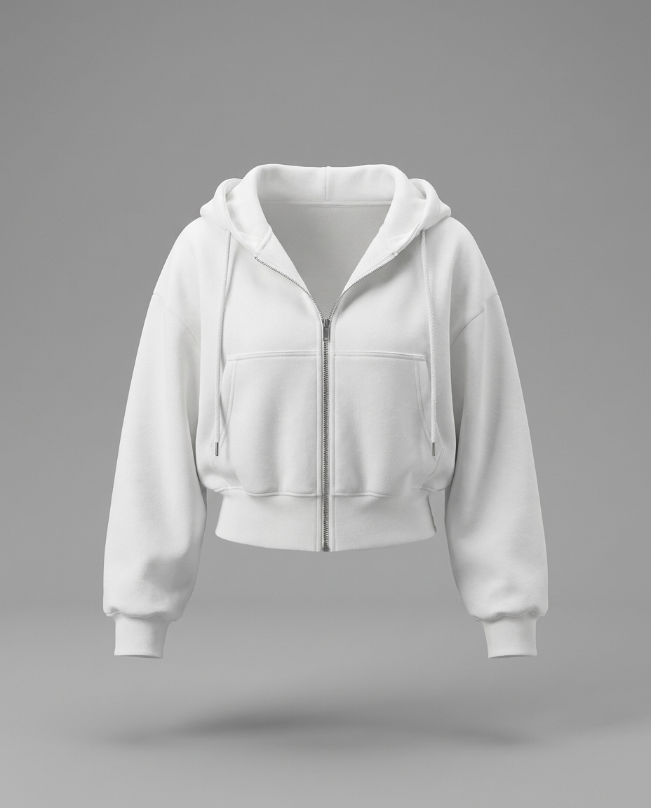 Lightweight Cropped Zip Hoodie in White