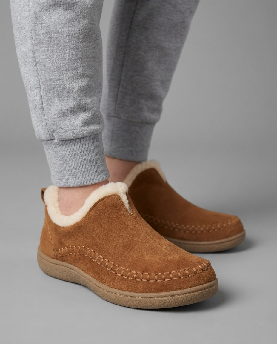 Orthopedic Fleece-Lined Moc Ankle Boots in Brown