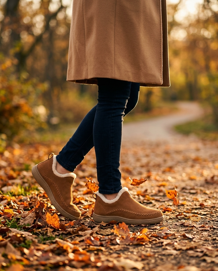 Orthopedic Fleece-Lined Moc Ankle Boots in Brown