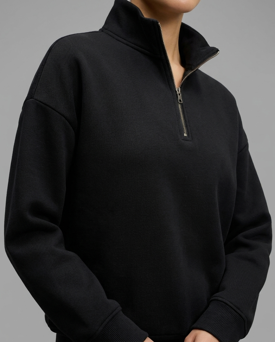 Neoprene Half-Zip Sweatshirt in Black