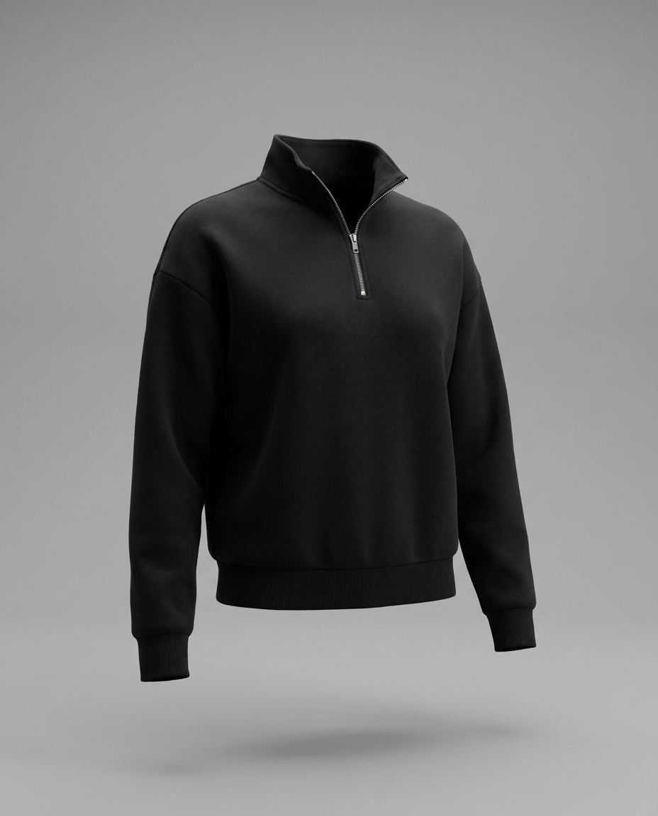 Neoprene Half-Zip Sweatshirt in Black