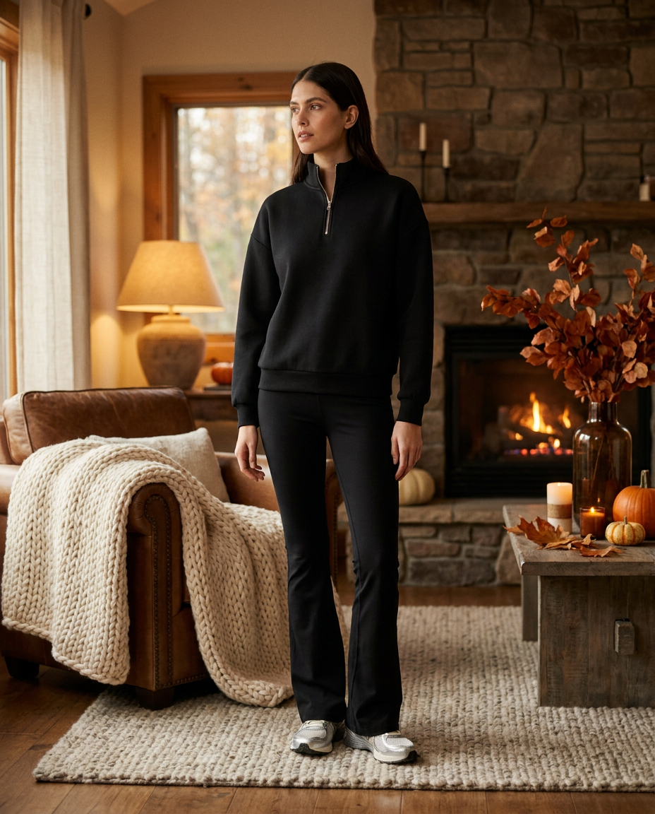 Neoprene Half-Zip Sweatshirt in Black