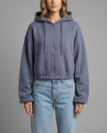 Balloon Sleeve Cropped Zip Hoodie in Blue