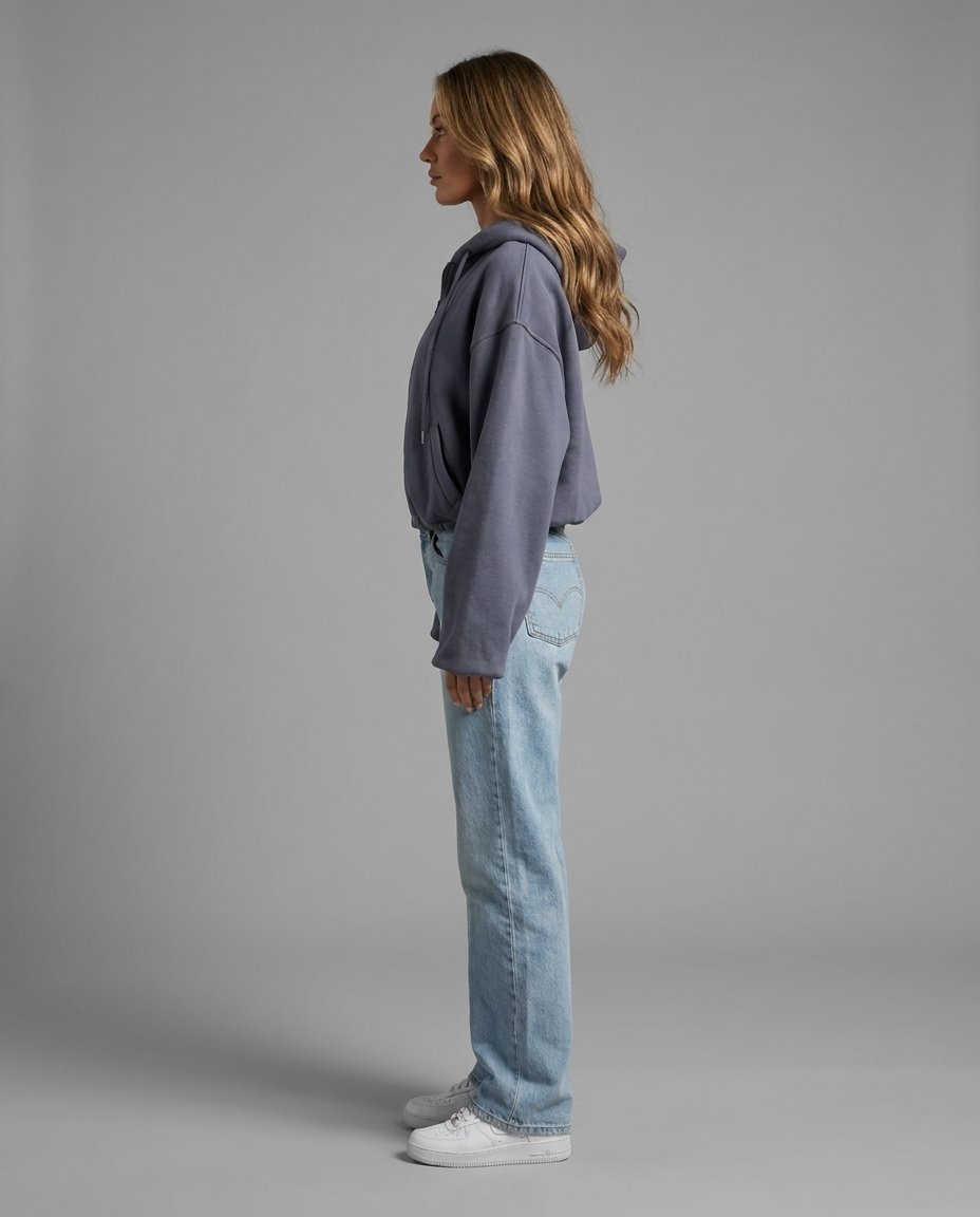 Balloon Sleeve Cropped Zip Hoodie in Blue