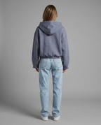 Balloon Sleeve Cropped Zip Hoodie in Blue