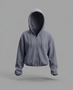 Balloon Sleeve Cropped Zip Hoodie in Blue