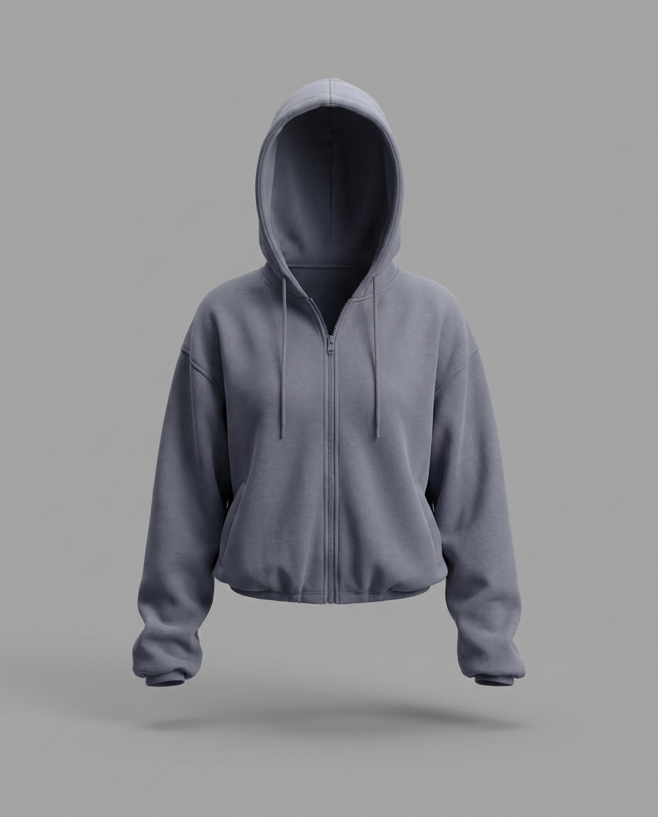 Balloon Sleeve Cropped Zip Hoodie in Blue