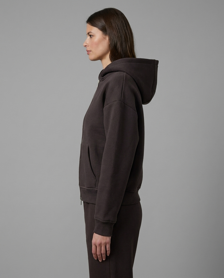 Everyday Zip-Through Hoodie in Chocolate Brown
