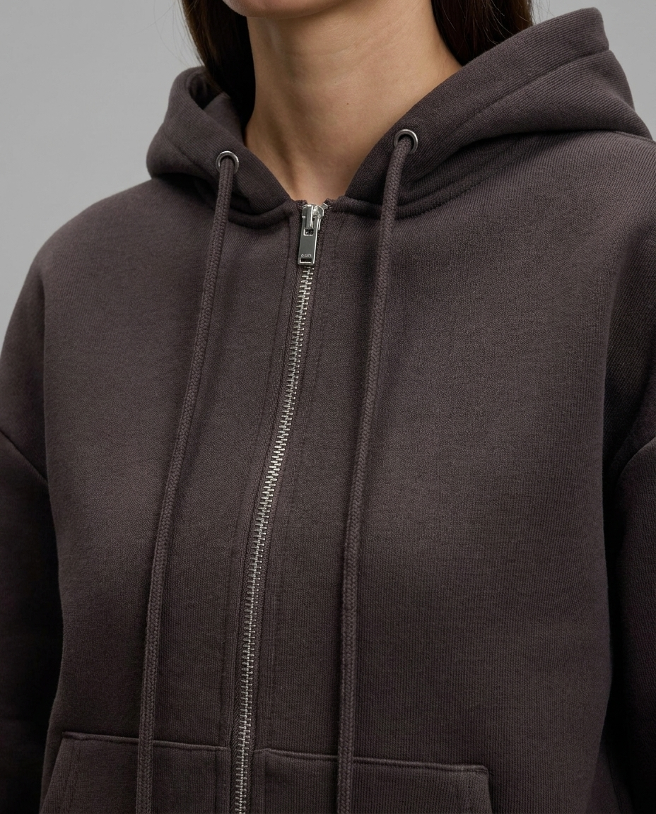 Everyday Zip-Through Hoodie in Chocolate Brown