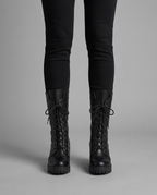 Lace-Up Platform Combat Boots in Black Vegan Leather