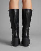 Lace-Up Platform Combat Boots in Black Vegan Leather
