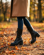 Lace-Up Platform Combat Boots in Black Vegan Leather
