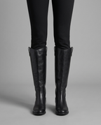 Wide Calf Knee High Riding Boots in Black Leather