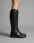 Wide Calf Knee High Riding Boots in Black Leather