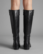 Wide Calf Knee High Riding Boots in Black Leather