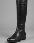 Wide Calf Knee High Riding Boots in Black Leather