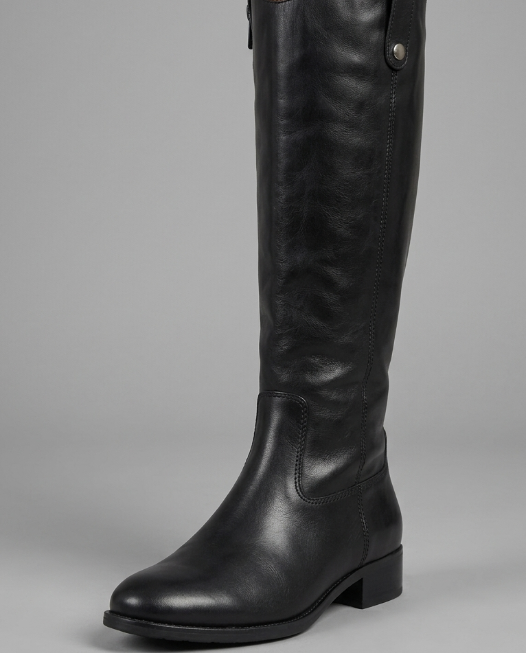 Wide Calf Knee High Riding Boots in Black Leather