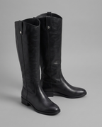 Wide Calf Knee High Riding Boots in Black Leather