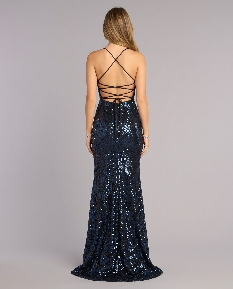 Rowena – Sequin Mermaid Gown in Navy