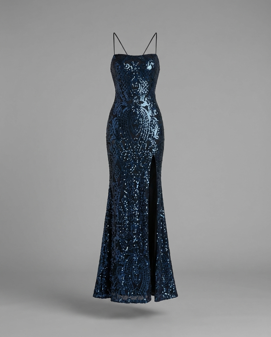 Rowena – Sequin Mermaid Gown in Navy
