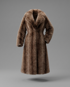 Longline Faux Fur Coat with Lapel Collar in Brown
