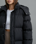 Norvia – Hooded Longline Puffer Coat in Black
