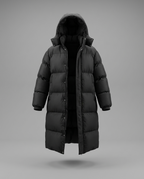 Norvia – Hooded Longline Puffer Coat in Black