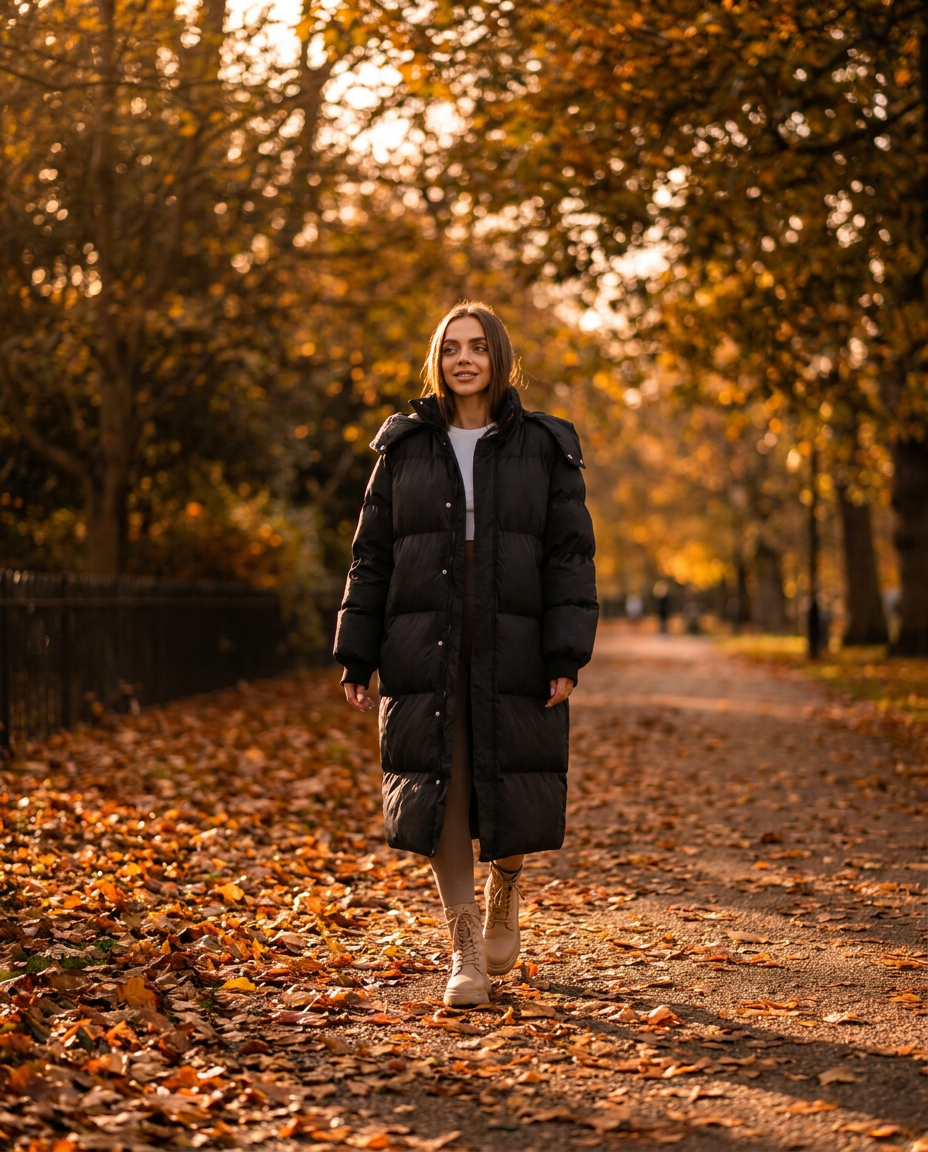Norvia – Hooded Longline Puffer Coat in Black