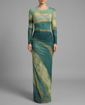 Ruched Ombre Maxi Dress in Green