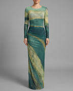 Ruched Ombre Maxi Dress in Green