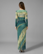 Ruched Ombre Maxi Dress in Green