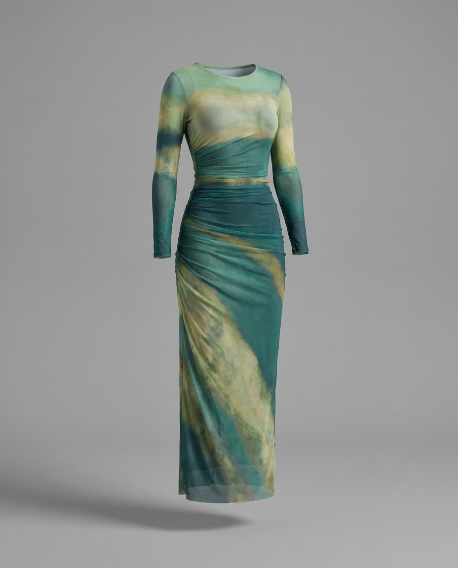 Ruched Ombre Maxi Dress in Green