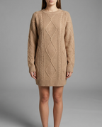 Oversized Cable Knit Jumper Dress in Beige