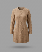 Oversized Cable Knit Jumper Dress in Beige