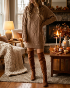 Oversized Cable Knit Jumper Dress in Beige