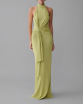 Cindylou – Halter Knit Maxi Dress in Light Olive