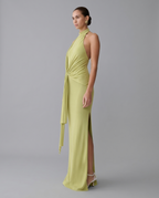Cindylou – Halter Knit Maxi Dress in Light Olive