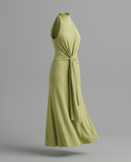 Cindylou – Halter Knit Maxi Dress in Light Olive