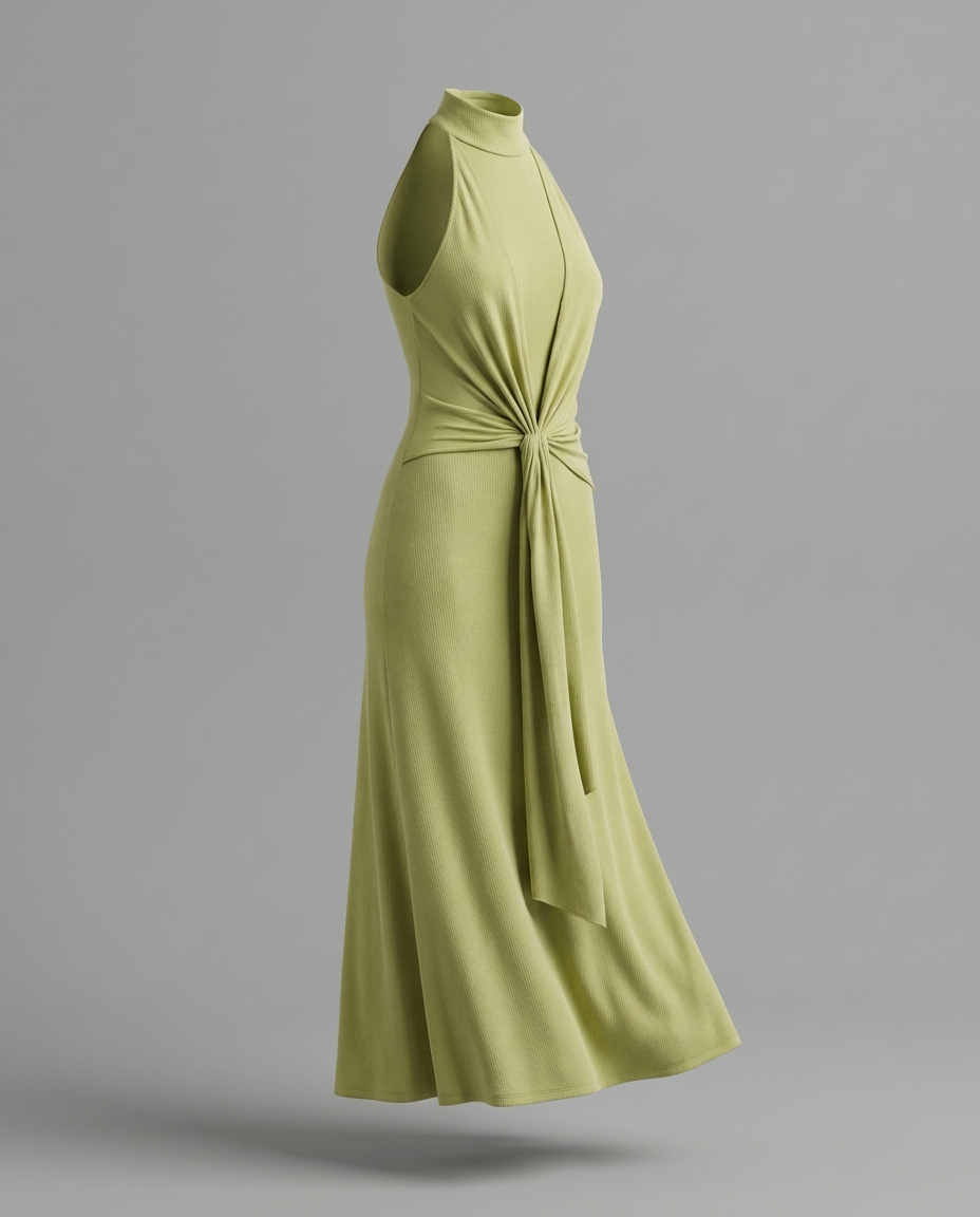 Cindylou – Halter Knit Maxi Dress in Light Olive