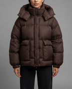 Janine – Oversized Hooded Puffer Jacket in Dark Brown