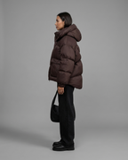 Janine – Oversized Hooded Puffer Jacket in Dark Brown