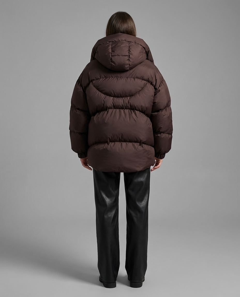 Janine – Oversized Hooded Puffer Jacket in Dark Brown