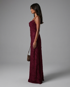 Celena – Burnout Cowl Maxi Dress in Burgundy