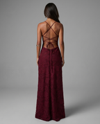Celena – Burnout Cowl Maxi Dress in Burgundy