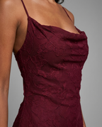Celena – Burnout Cowl Maxi Dress in Burgundy