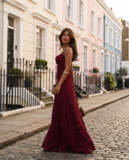 Celena – Burnout Cowl Maxi Dress in Burgundy