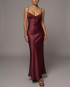Fadyen – Bias Cut Satin Maxi Dress in Burgundy