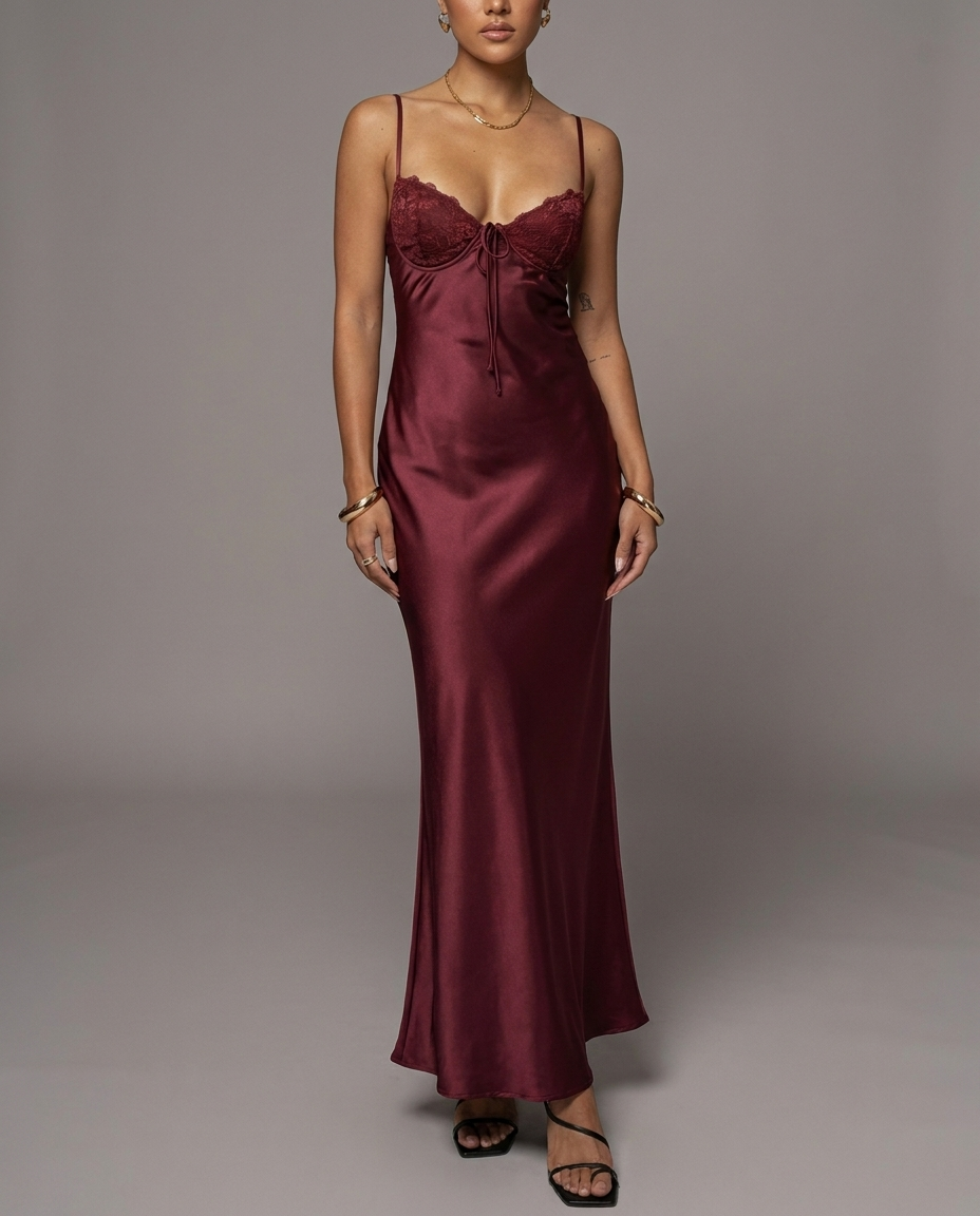 Fadyen – Bias Cut Satin Maxi Dress in Burgundy